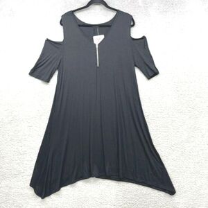Heart & Hips Black Cold Shoulder Dress Short Sleeve V-Neck Zip NWT Women